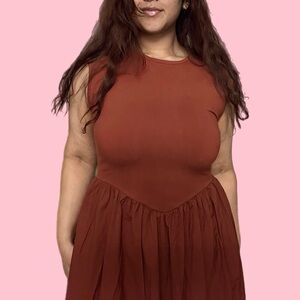 ✨gap drop-waist mixed media midi dress - smoked paprika brown ✨